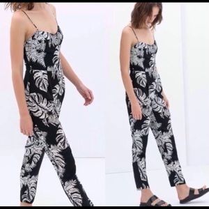 Zara Tropical Palm Print Jumpsuit EUC